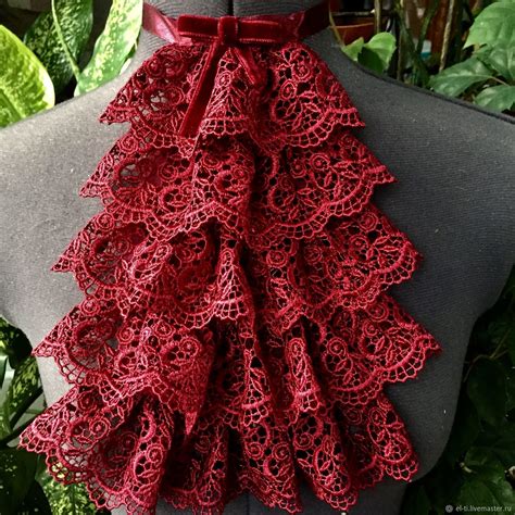 Жабо кружевное бордовое 156 – заказать на Ярмарке Мастеров – KM99WRU ...
