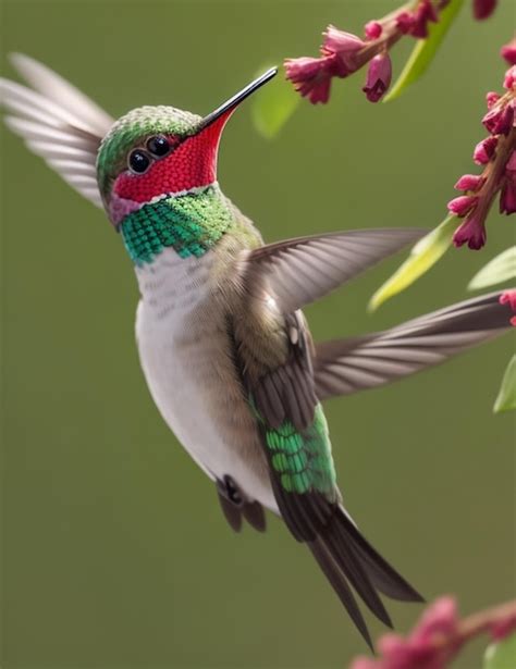 Um beija flor está voando no ar um fundo verde Foto Premium