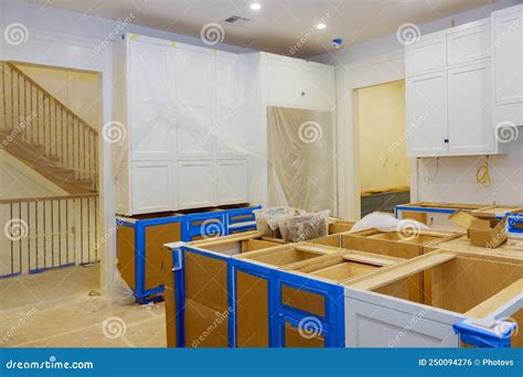 Assembling And Installing Modern Kitchen Cabinets Stock Photo Image