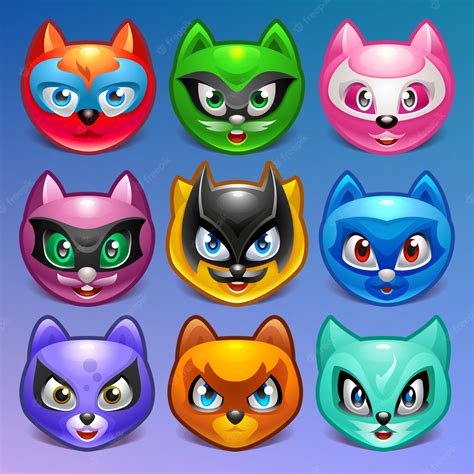 Premium Vector Cartoon Colorful Cat Faces Set