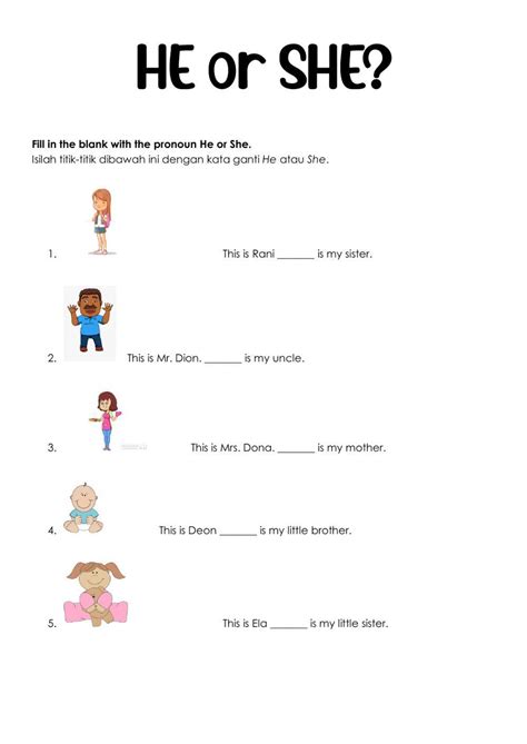 He She His Her Worksheet Live Worksheets 58 Off