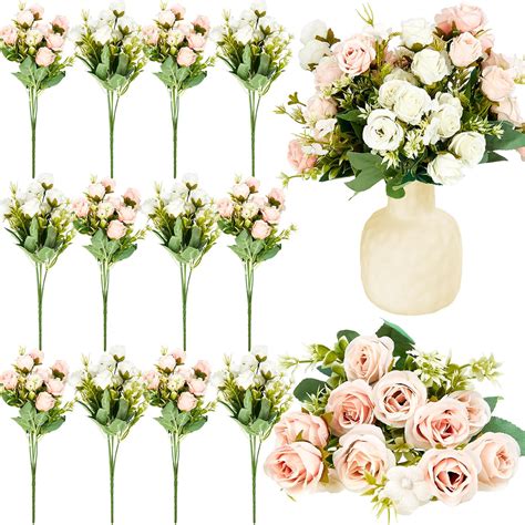 Tigeen Bundles Silk Rose Artificial Flowers Faux Rose Bouquet Fake