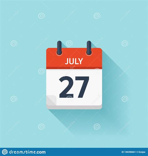 July 27 Vector Flat Daily Calendar Icon Date And Time Day Month