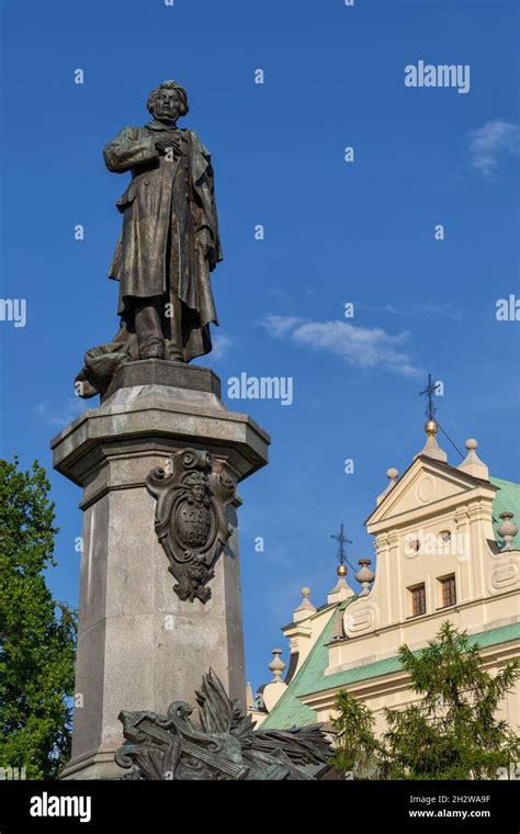 Adam Mickiewicz Monument And Carmelite Church In Warsaw Poland Neo