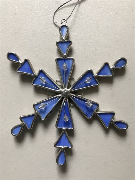 Stained Glass Blue Snowflake Ornament 6 EBay