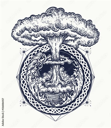 Nuclear explosion tattoo art. Symbol of destruction and death Stock ...