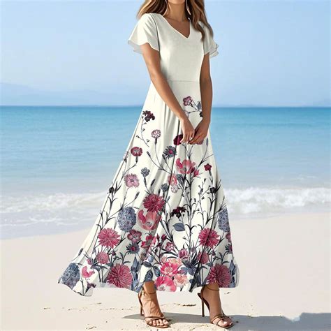 Women's Elegant Flutter Sleeve Dress Floral Chiffon Maxi Dress Flowy