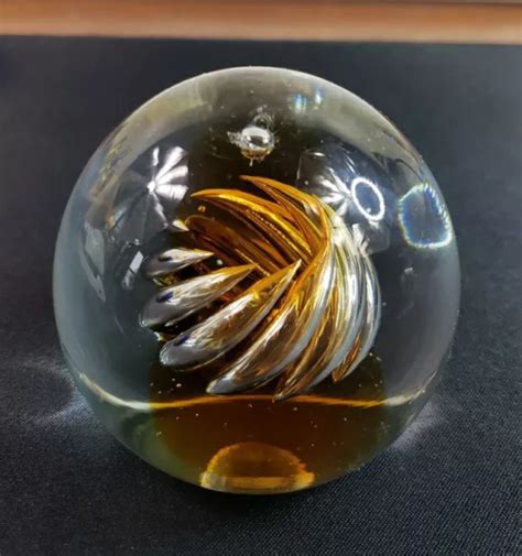 VINTAGE BLENKO HANDMADE Glass Airtwist Swirl Paperweight Amber Clear