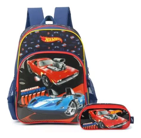 Mochila Hot Wheels De Costas Escolar Estojo Duplo Luxcel Frete grátis