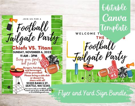 Editable And Printable Football Tailgate Party Flyer And Yard Sign