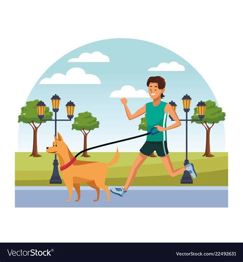 Young people walking dog cartoon Royalty Free Vector Image