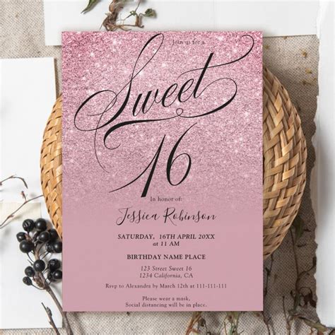 Pink Red Glitter Ombre Chic Script Purple Sweet 16 Invitation Zazzle Sweet 16 Invitations