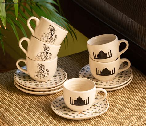 Buy Ceramic Coffee-Tea Cups aand Saucers Set of 6-160 ml Online in ...