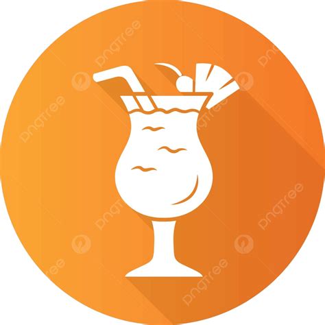 Flat Long Shadow Icon Of Pina Colada In A Footed Glass Vector Design Glyph Concept Png And