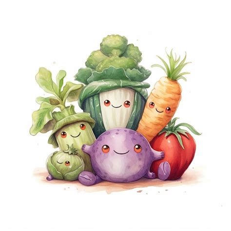 Uma Pintura Em Aquarela De Um Grupo De Vegetais Incluindo Br Colis