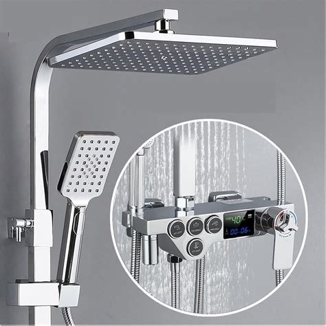Rainfall Shower System Digital Shower Set Bathroom Hot Cold Thermostatic Shower System Wall