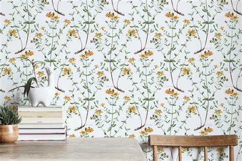 Yellow Flower Peel And Stick Wallpaper Botanical Wallpaper Etsy