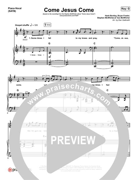 Come Jesus Come Sheet Music Stephen Mcwhirter Praisecharts