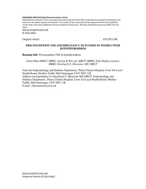(PDF) Preconception TSH and Pregnancy outcomes in Women with Hypothyroidism.