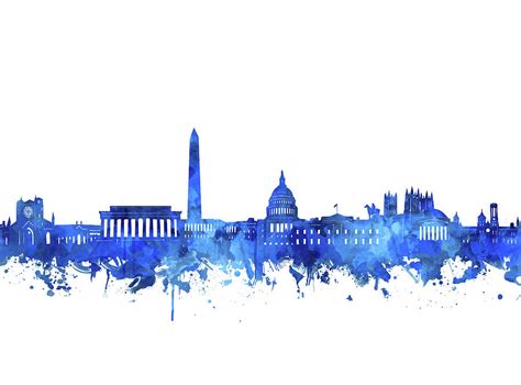 Washington Dc Skyline Watercolor Blue Digital Art by Bekim M