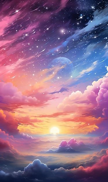 Premium AI Image | Anime Pink Sky with Clouds and Crescent Moon