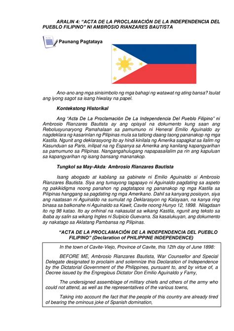 ACTA DE LA Proclamación DE LA Independencia DEL Pueblo Filipino