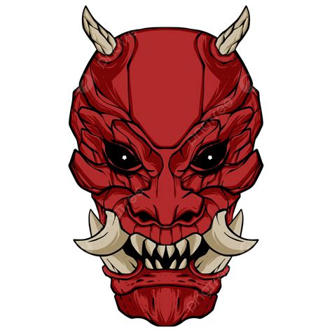 Oni Máscara Ilustración Japón Estilo Diablo Rojo Asesino PNG Máscara