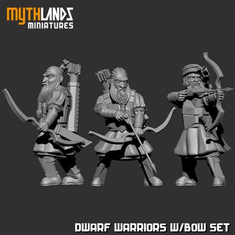 3d Printable 3x Dwarf Warriors With Bow By Mythlands Miniatures