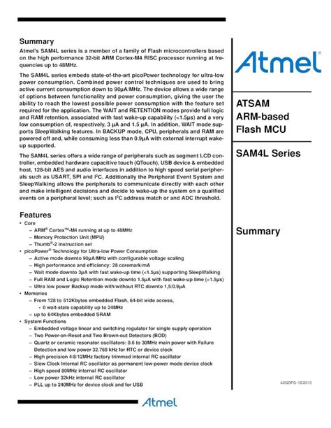 Pdf Atmel Arsm Microcontroller Atsam L Low Power Lcd Datasheet