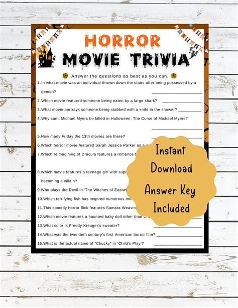 Halloween Horror Movie Trivia Printable Game for Kids Adults Halloween ...