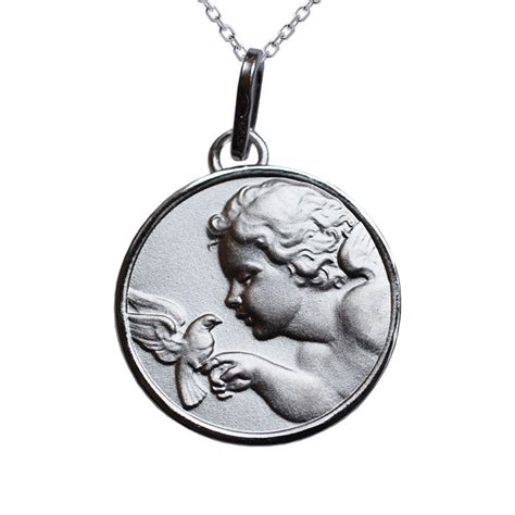 Médaille de bapteme Ange en argent massif avec verso gravé du prénom