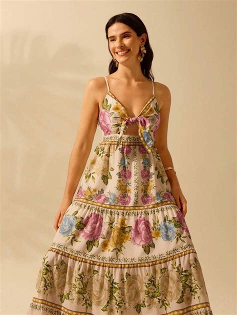 CAJUNI Vestido de Praia Boêmio Elegante e Fofo Estampa Floral