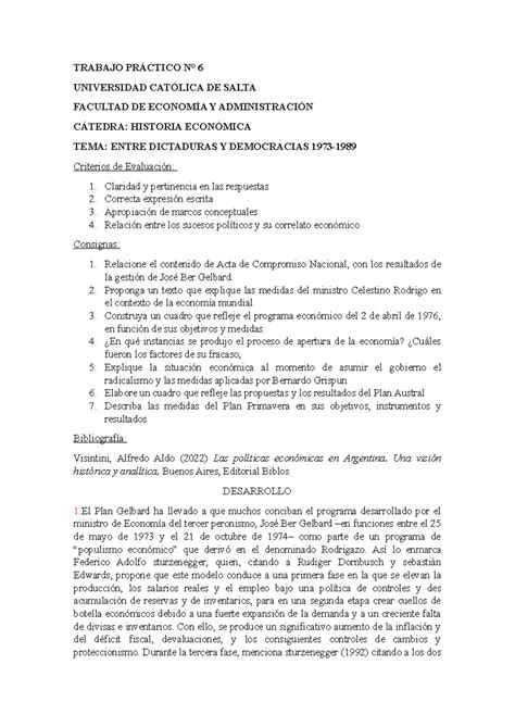 Tp 6 historia economica TRABAJO PRÁCTICO N 6 UNIVERSIDAD CATÓLICA DE