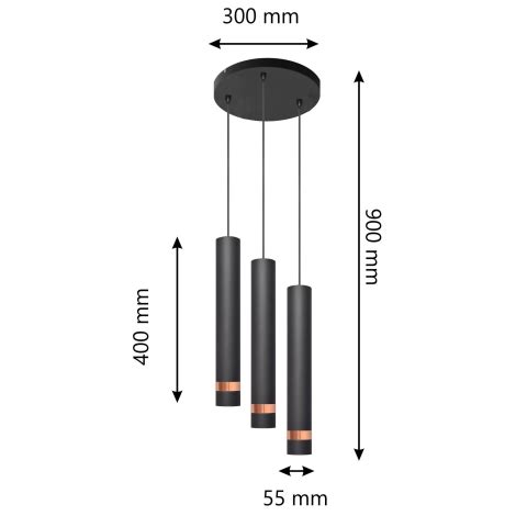 LED Suspension Filaire TUBA 3xGU10 6 5W 230V Noire Cuivre Lumimania