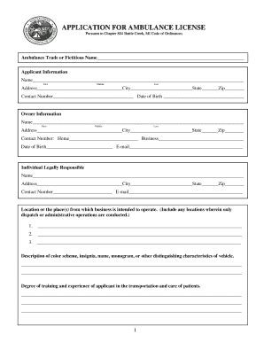 Fillable Online APPLICATION FOR AMBULANCE LICENSE BCivicPlusb Fax