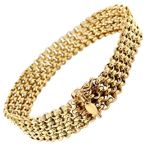 Vintage 1980s 14 Karat Yellow Gold Wide Link Bracelet For Sale At 1stdibs Thick 14k Gold