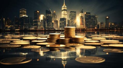 Premium AI Image | Double exposure of city and coins in the bottle