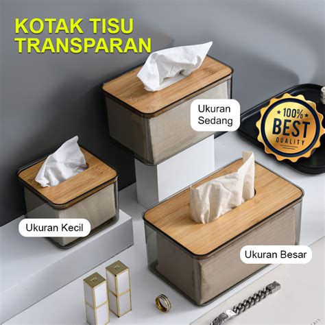 Jual Kotak Tisu Tempat Tissu Tissue Transparan Bening Tutup Kayu Bambu