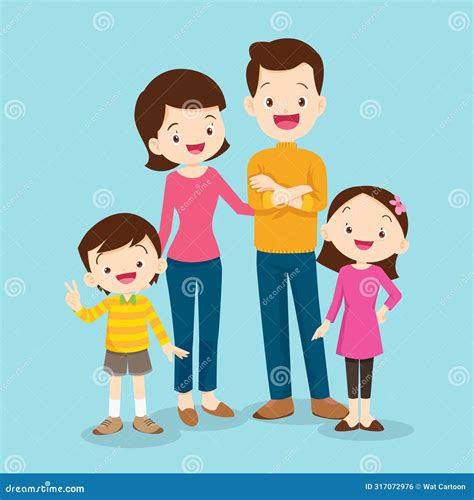 Familia Feliz Padre Madre Hijo E Hija Juntos Ilustración del Vector