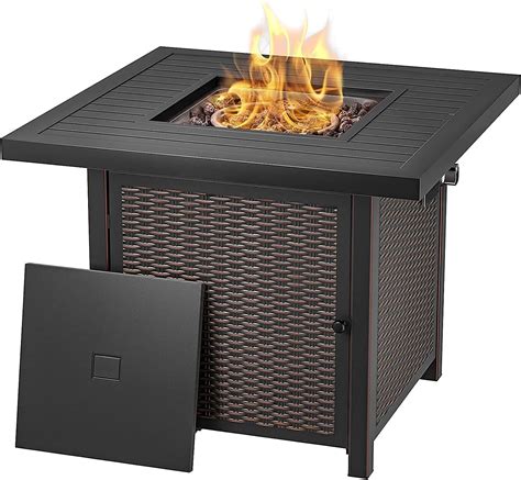 Propane Fire Pit Table 28 Inch 50000 Btu Auto Ignition Gas Firetable Outdoor Rattan And Wicker