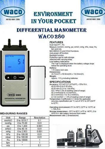 Differential Manometer, 0 To 1000 mm Wc at best price in Bengaluru | ID: 7071787955