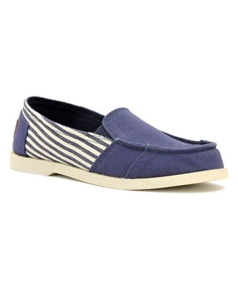 Lamo Navy Blue White Stripe Bliss Moccasin Slip On Shoes Navy And