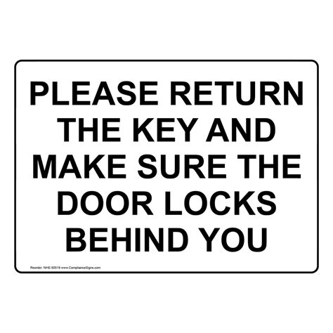 Please Return The Key And Make Sure The Door Sign Nhe 50519