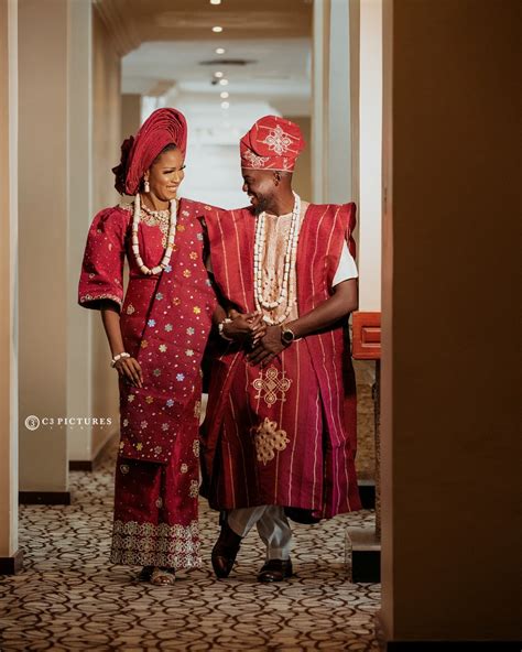 Buy Bespoke Couple Aso Oke Attire Made In Magenta And Champagne Gold By