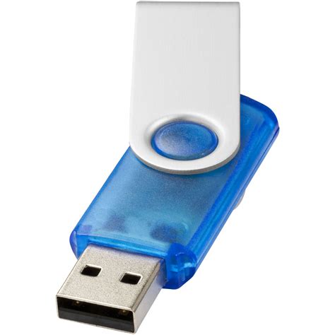 Clé USB 2 Go Rotate translucent Bleu translucide Argent imprimé et