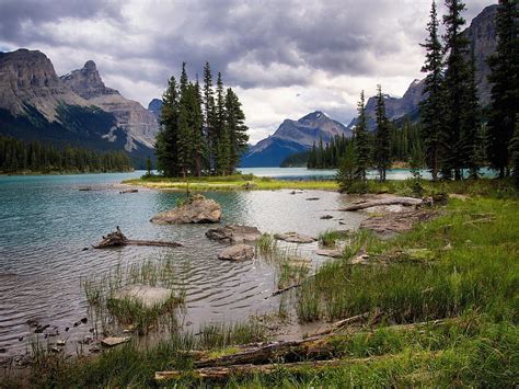 Maligne Lake Jasper National Park Canada Lake Mountains Trees