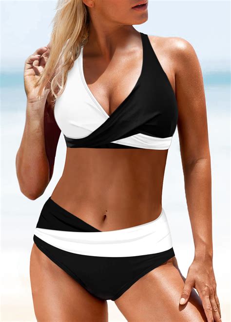 Contrast Criss Cross White Bikini Top Rosewe USD 19 98