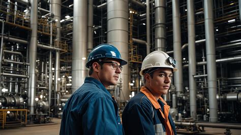 atmosphere of oil refinery work, factory, people working, oil refinery