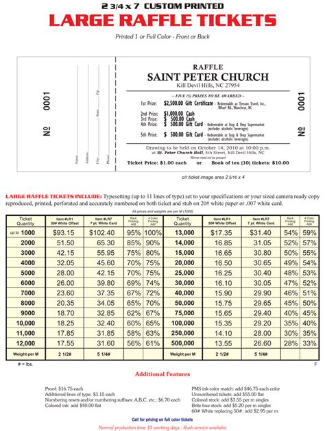 Printed large raffle tickets and chance tickets