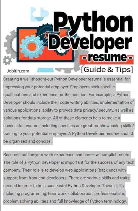 Helpful Tips For Composing Python Developer Resume Resume Resume